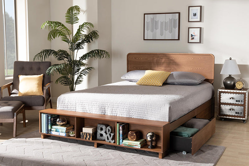 Swamson Ash Walnut Brown 4-Drawer Queen Size Platform Storage Bed Baxton