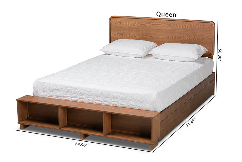 Swamson Modern Transitional Ash Walnut Brown Finished Wood 4-Drawer King Size Platform Storage Bed