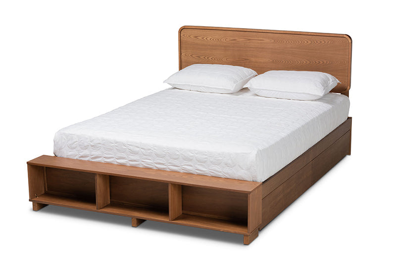 Swamson Ash Walnut Brown 4-Drawer Queen Size Platform Storage Bed Baxton