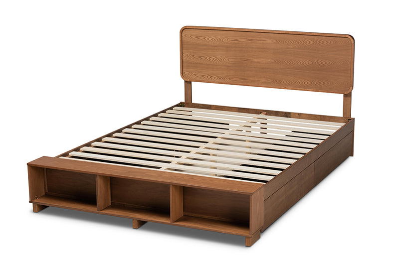 Swamson Modern Transitional Ash Walnut Brown Finished Wood 4-Drawer King Size Platform Storage Bed