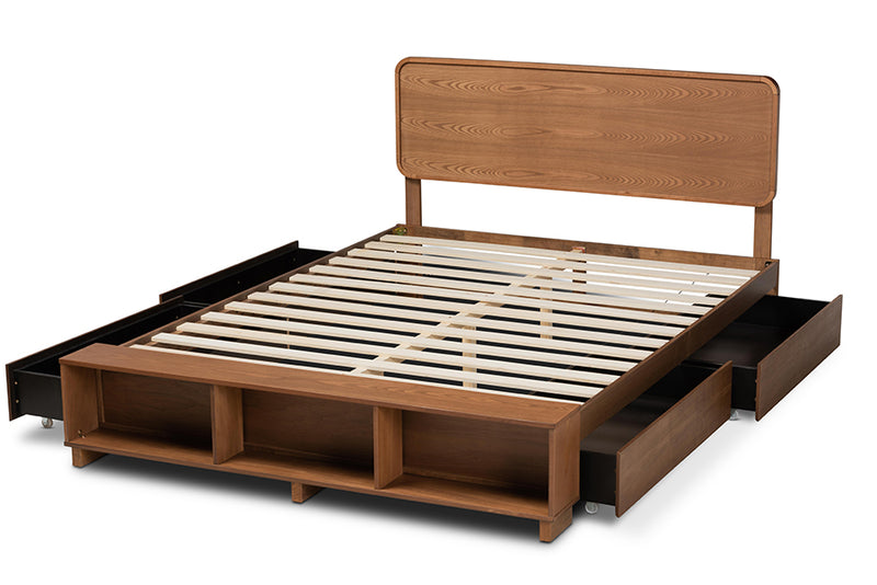 Swamson Modern Transitional Ash Walnut Brown Finished Wood 4-Drawer King Size Platform Storage Bed