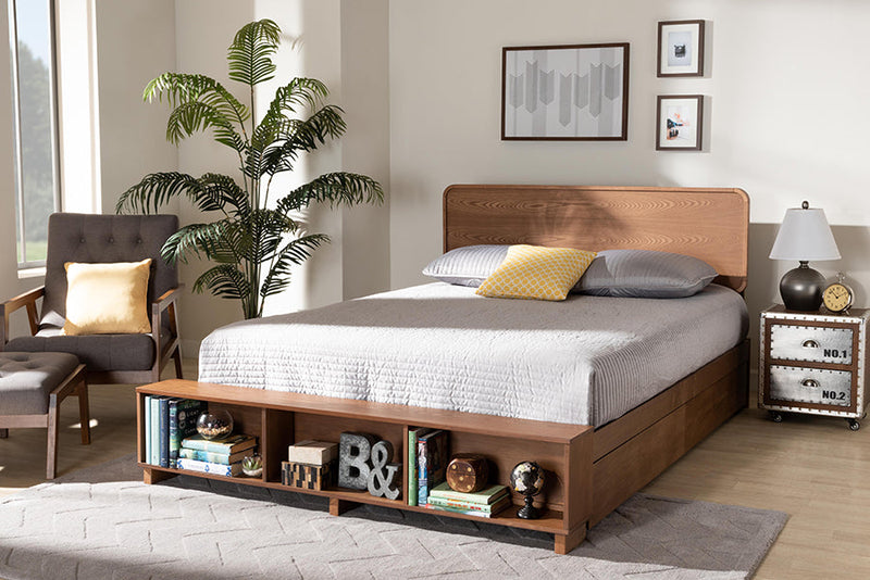 Swamson Ash Walnut Brown 4-Drawer Queen Size Platform Storage Bed Baxton