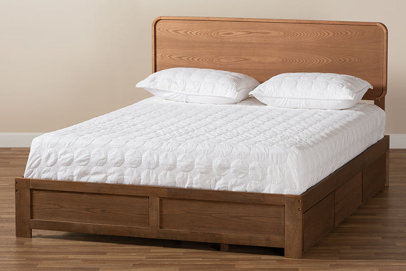 Prita Dark Gray Fabric Ash Walnut Brown Queen Size 3-Drawer Platform Storage Bed Baxton