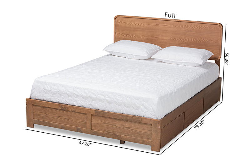 Prita Dark Gray Fabric Ash Walnut Brown Queen Size 3-Drawer Platform Storage Bed Baxton