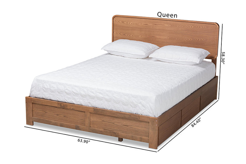 Prita Dark Gray Fabric Ash Walnut Brown Full Size 3-Drawer Platform Storage Bed Baxton