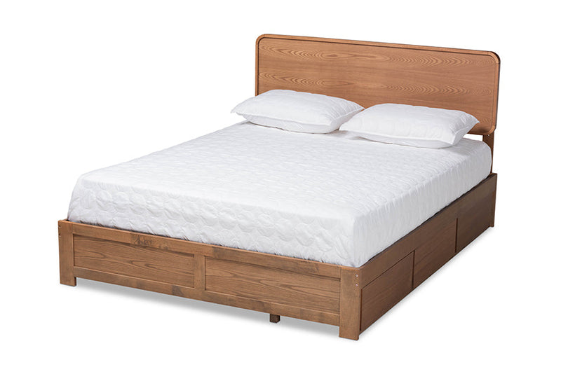 Prita Dark Gray Fabric Ash Walnut Brown Queen Size 3-Drawer Platform Storage Bed Baxton