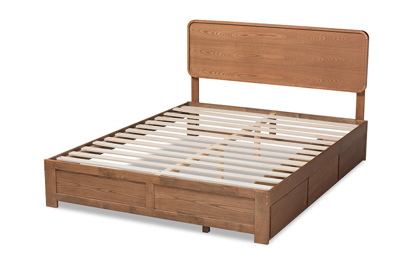 Prita Dark Gray Fabric Ash Walnut Brown Full Size 3-Drawer Platform Storage Bed Baxton