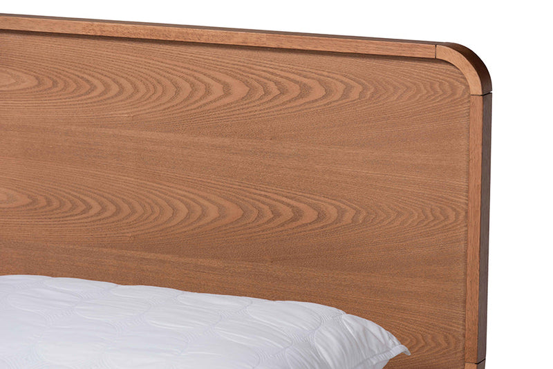 Prita Dark Gray Fabric Ash Walnut Brown Queen Size 3-Drawer Platform Storage Bed Baxton
