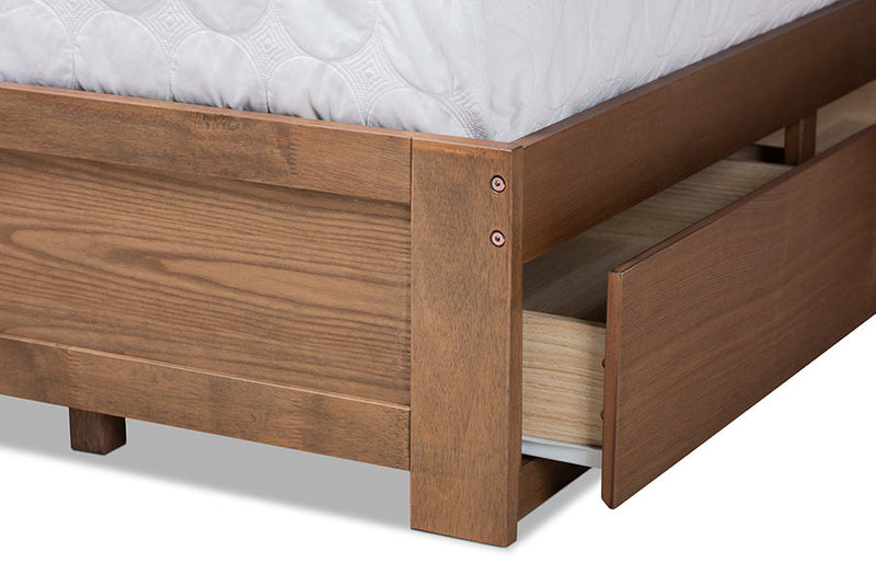 Prita Dark Gray Fabric Ash Walnut Brown Queen Size 3-Drawer Platform Storage Bed Baxton