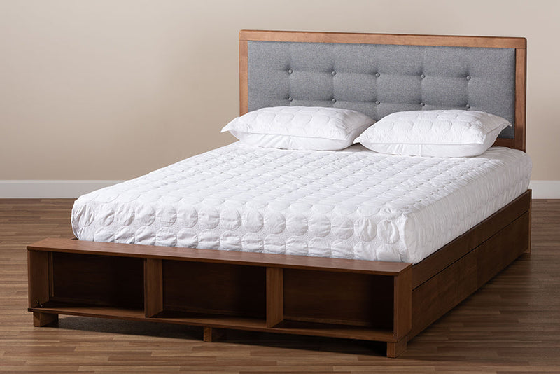 Elsie Dark Grey/Ash Walnut 4-Drawer Queen Size Platform Storage Bed Baxton