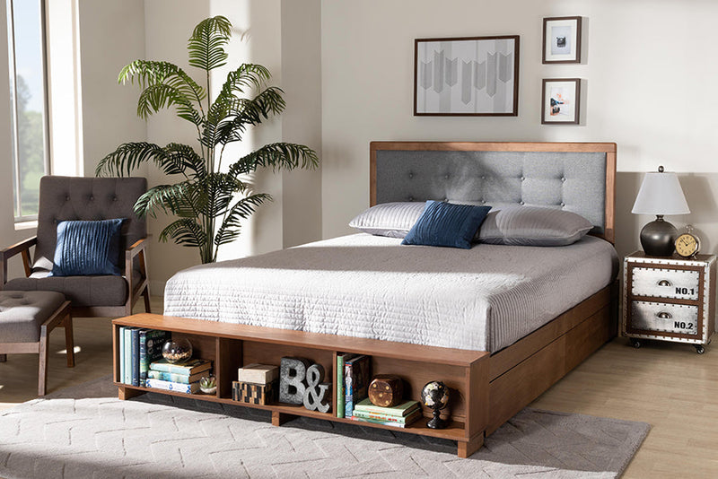Elsie Dark Grey/Ash Walnut 4-Drawer Queen Size Platform Storage Bed Baxton