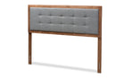 Hadia Dark Gray Fabric Upholstered Walnut Brown Queen Size Headboard Baxton