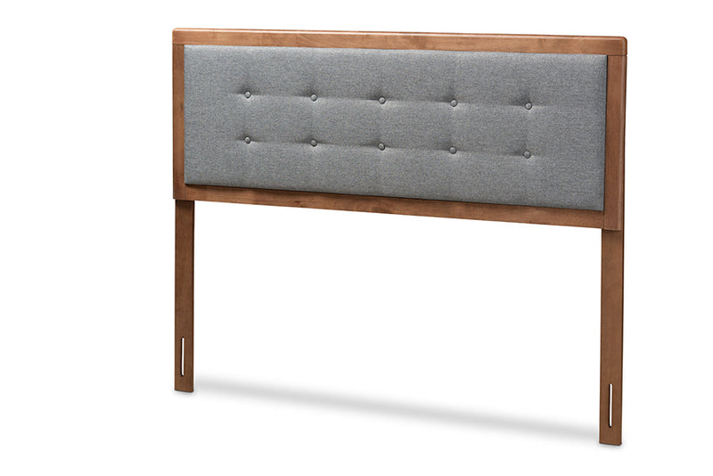 Hadia Dark Gray Fabric Upholstered Walnut Brown Full Size Headboard Baxton