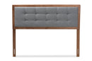 Hadia Dark Gray Fabric Upholstered Walnut Brown Full Size Headboard Baxton