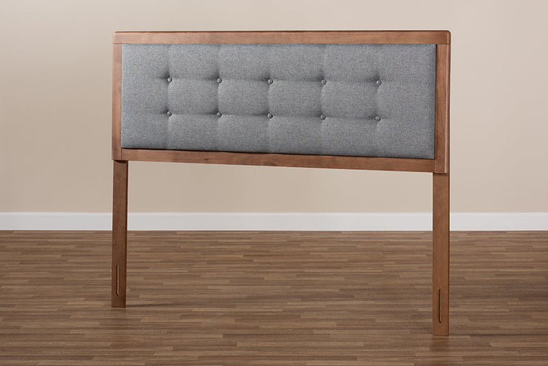 Hadia Dark Gray Fabric Upholstered Walnut Brown Full Size Headboard Baxton