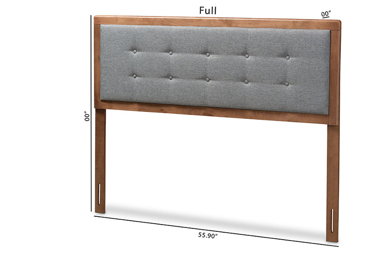 Hadia Dark Gray Fabric Upholstered Walnut Brown Full Size Headboard Baxton