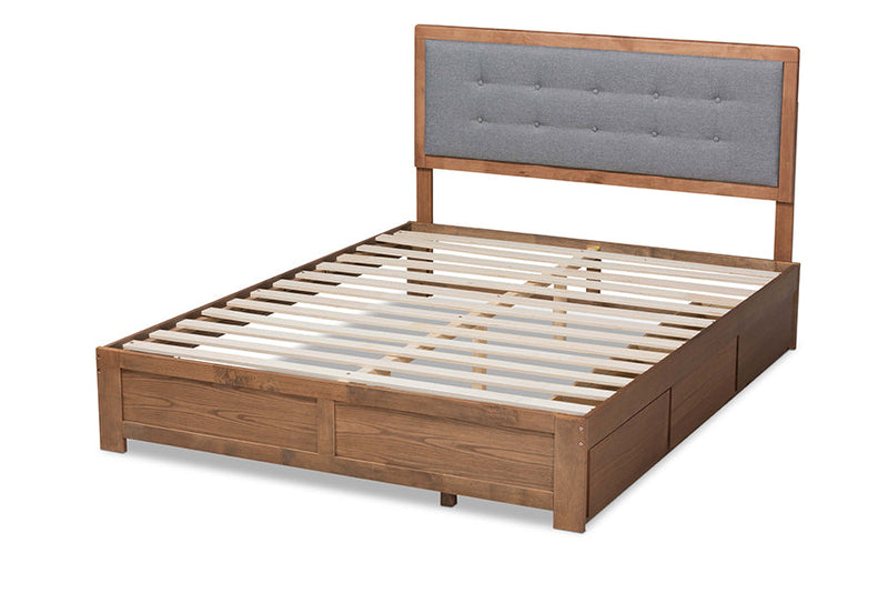 Spuma Dark Gray Fabric Ash Walnut Brown Queen Size 3-Drawer Platform Storage Bed Baxton
