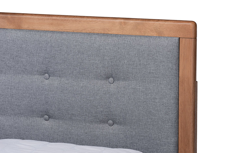 Spuma Dark Gray Fabric Ash Walnut Brown Queen Size 3-Drawer Platform Storage Bed Baxton