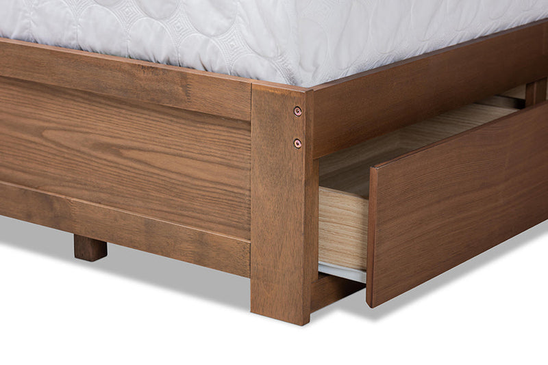 Spuma Dark Gray Fabric Ash Walnut Brown Queen Size 3-Drawer Platform Storage Bed Baxton