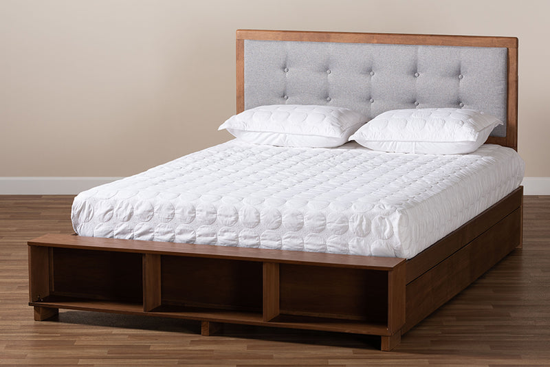 Elsie Modern Transitional Light Grey/Ash Walnut Finished Wood 4-Drawer Queen Size Platform Storage Bed