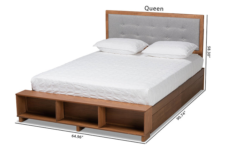 Elsie Light Grey/Ash Walnut 4-Drawer Queen Size Platform Storage Bed Baxton