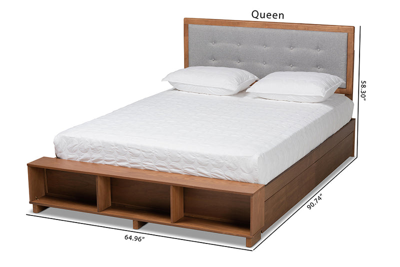 Elsie Modern Transitional Light Grey/Ash Walnut Finished Wood 4-Drawer Queen Size Platform Storage Bed