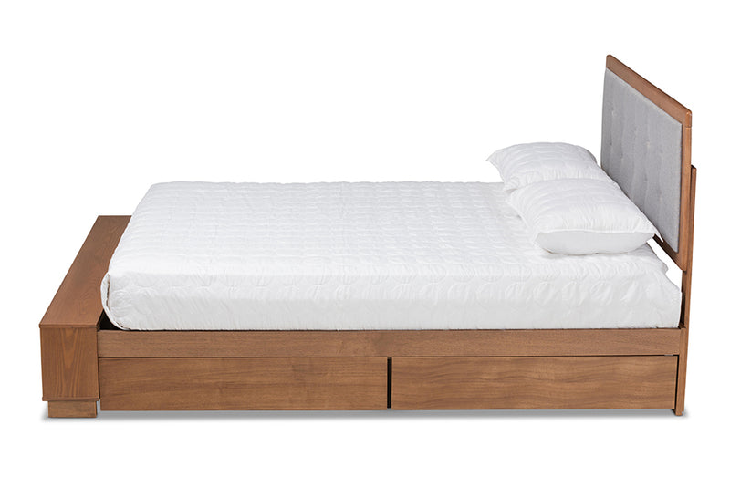 Elsie Modern Transitional Light Grey/Ash Walnut Finished Wood 4-Drawer King Size Platform Storage Bed