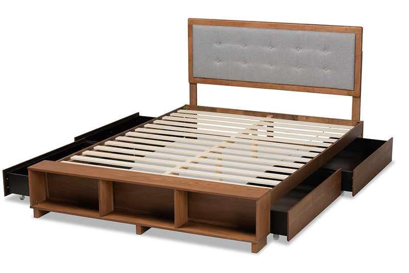 Elsie Modern Transitional Light Grey/Ash Walnut Finished Wood 4-Drawer Queen Size Platform Storage Bed