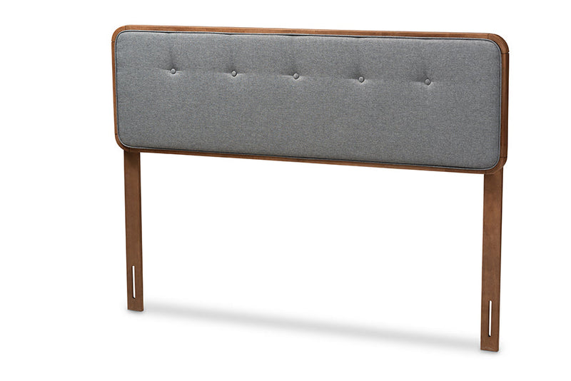 Lanier Dark Gray Fabric Upholstered Walnut Brown Full Size Headboard Baxton