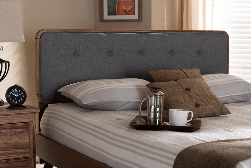 Lanier Dark Gray Fabric Upholstered Walnut Brown Full Size Headboard Baxton