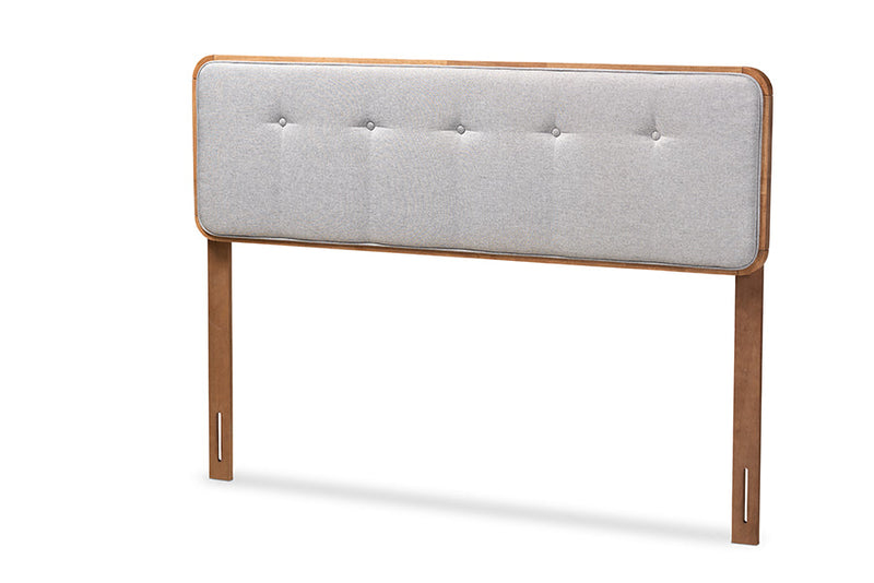 Lanier Light Gray Fabric Upholstered Walnut Brown Queen Size Headboard Baxton