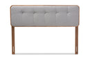 Lanier Light Gray Fabric Upholstered Walnut Brown Queen Size Headboard Baxton