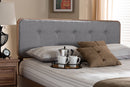 Lanier Light Gray Fabric Upholstered Walnut Brown Queen Size Headboard Baxton