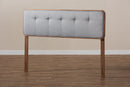 Lanier Light Gray Fabric Upholstered Walnut Brown Queen Size Headboard Baxton