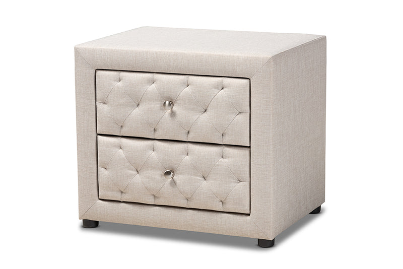 Finch Modern and Contemporary Light Beige Fabric Upholstered 2-Drawer Wood Nightstand