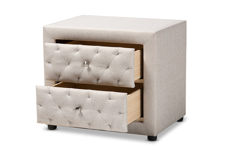 Finch Modern and Contemporary Light Beige Fabric Upholstered 2-Drawer Wood Nightstand