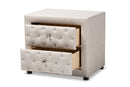 Finch Light Beige Fabric Upholstered 2-Drawer Wood Nightstand Baxton