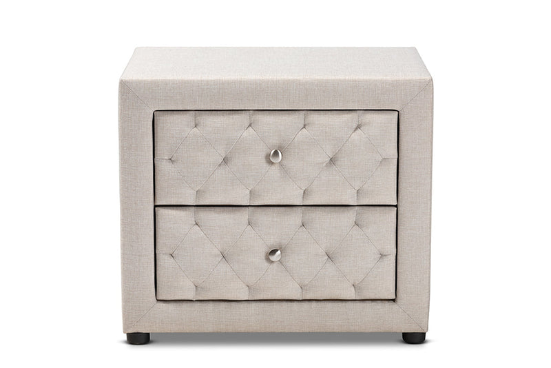 Finch Light Beige Fabric Upholstered 2-Drawer Wood Nightstand Baxton