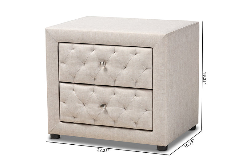 Finch Light Beige Fabric Upholstered 2-Drawer Wood Nightstand Baxton