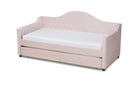 Rene Light Pink Velvet Fabric Button Tufted Twin Size Daybed w/Trundle Baxton