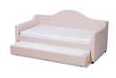 Rene Light Pink Velvet Fabric Button Tufted Twin Size Daybed w/Trundle Baxton