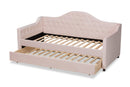 Rene Light Pink Velvet Fabric Button Tufted Twin Size Daybed w/Trundle Baxton
