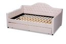 Rene Light Pink Velvet Fabric Button Tufted Queen Size Daybed w/Trundle Baxton