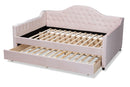 Rene Light Pink Velvet Fabric Button Tufted Queen Size Daybed w/Trundle Baxton