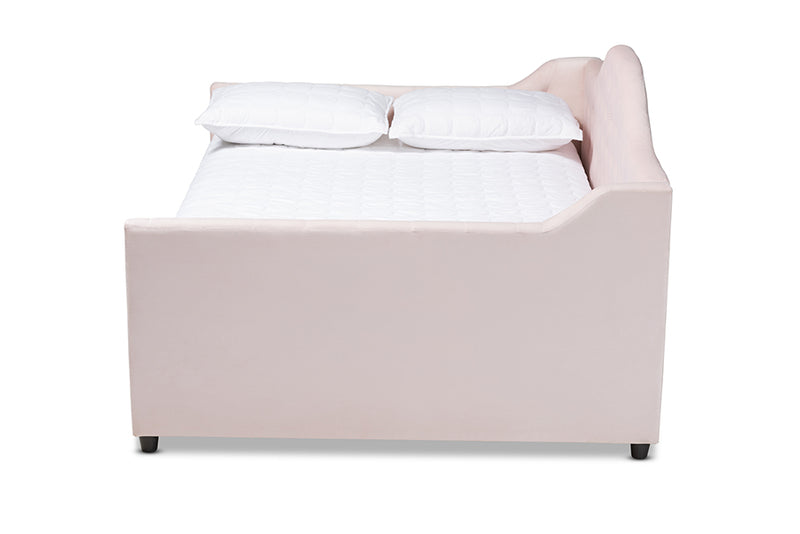 Rene Modern and Contemporary Light Pink Velvet Fabric Upholstered and Button Tufted Queen Size Daybed