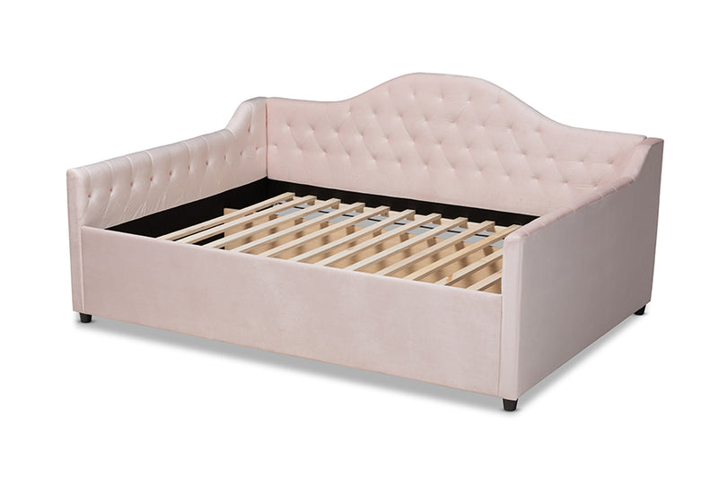 Rene Modern and Contemporary Light Pink Velvet Fabric Upholstered and Button Tufted Queen Size Daybed