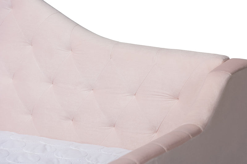 Rene Modern and Contemporary Light Pink Velvet Fabric Upholstered and Button Tufted Queen Size Daybed