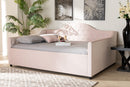 Rene Light Pink Velvet Fabric Upholstered and Button Tufted Queen Size Daybed Baxton