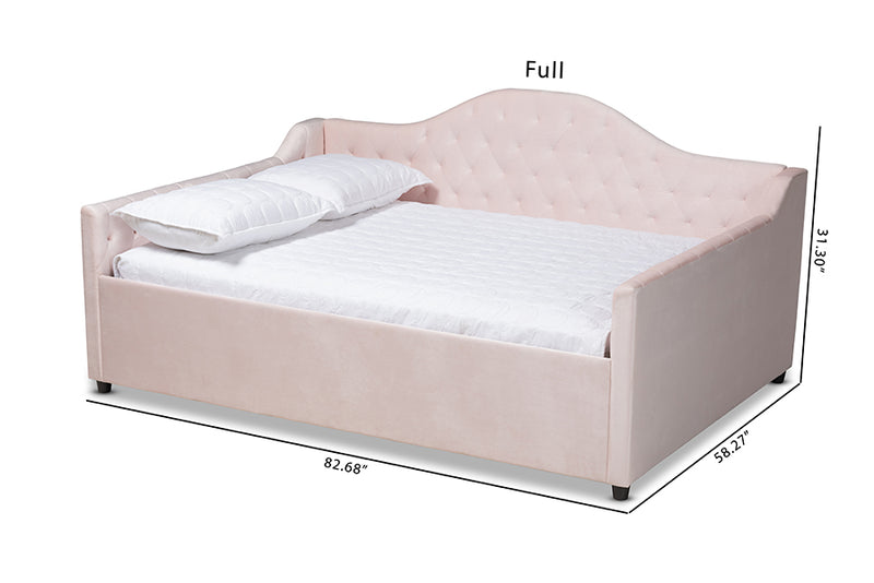 Rene Modern and Contemporary Light Pink Velvet Fabric Upholstered and Button Tufted Queen Size Daybed