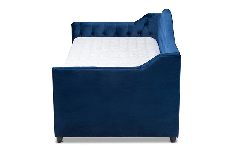 Rene Modern and Contemporary Royal Blue Velvet Fabric Upholstered and Button Tufted Twin Size Daybed w/Trundle